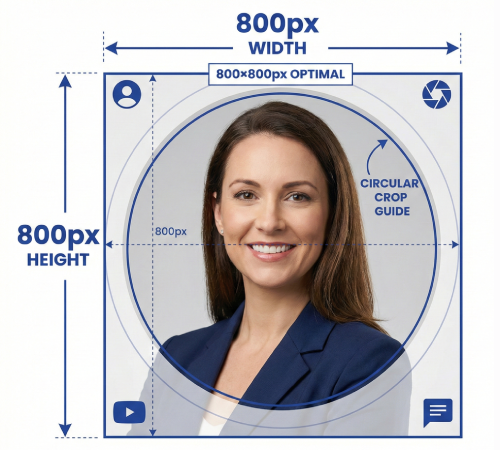 Diagram showing optimal profile picture dimensions and specifications for social media platforms